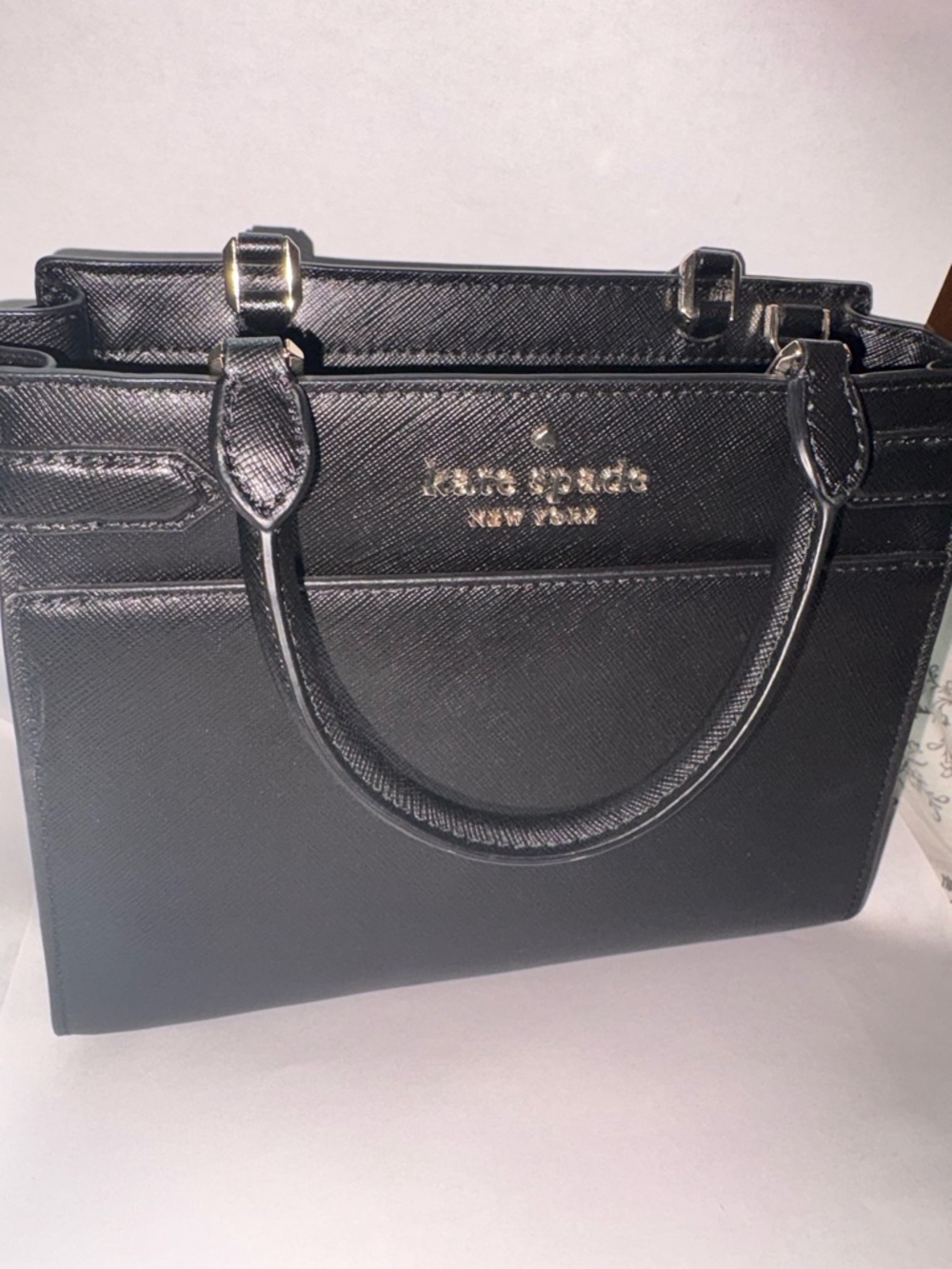 Kate Spade Staci Small Satchel- Black Saffiano Leather- Structured Bag w/Strap - Picture 4 of 4